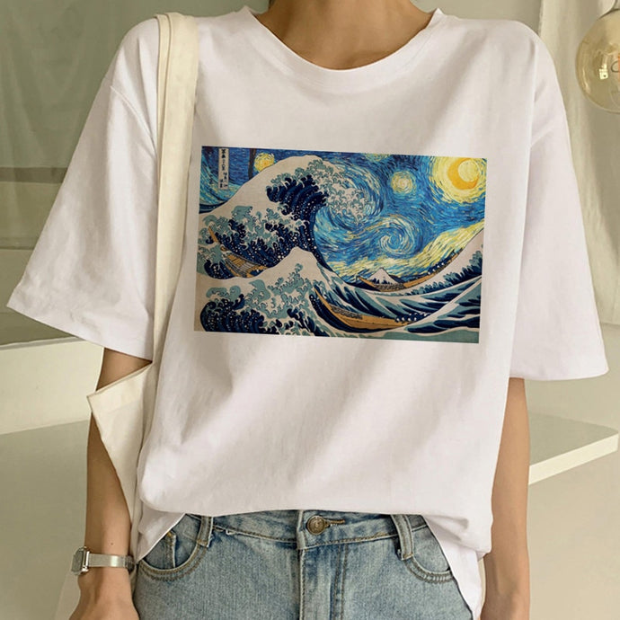 New Van Gogh T Shirt Art Painting T Shirt Women Funny Print Short Sleeve T-shirt Harajuku Ullzang Tshirt Fashion Top Tees Female